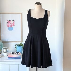 black thick strap mini dress with flared skirt, xs